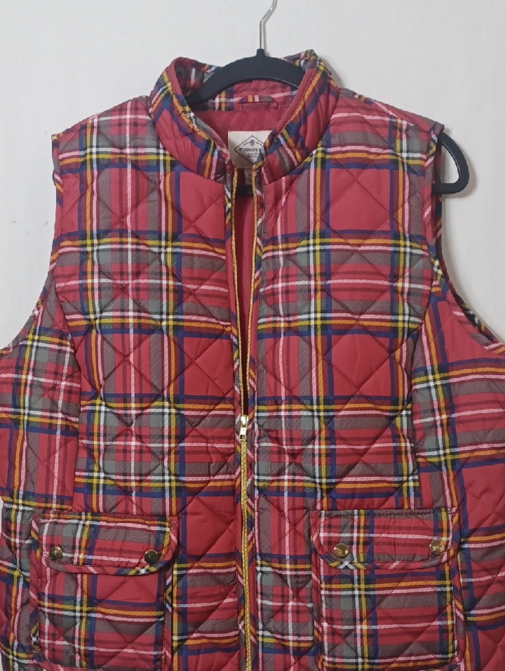 St. John's Bay Red Plaid Quilted Puffer Vest